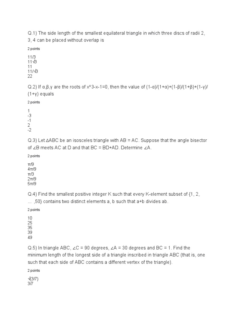 INFINITY Individual Round Practice Paper | PDF | Triangle | Mathematics
