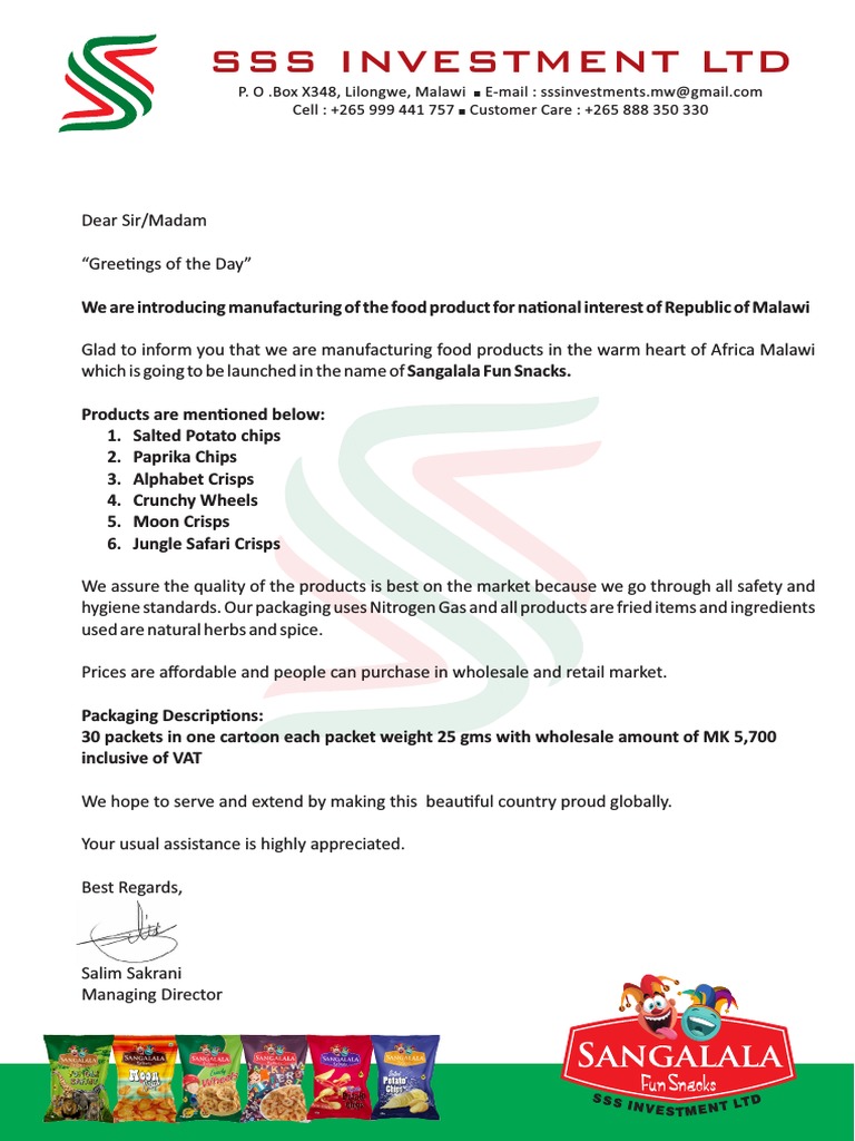 SSS Investment Introduction Letter | PDF
