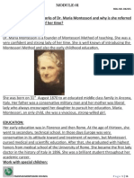 Q1. Discuss The Life and Works of Dr. Maria Montessori and Why Is She Referred To As A Lady Much Ahead of Her Time? Maria Montessori Life