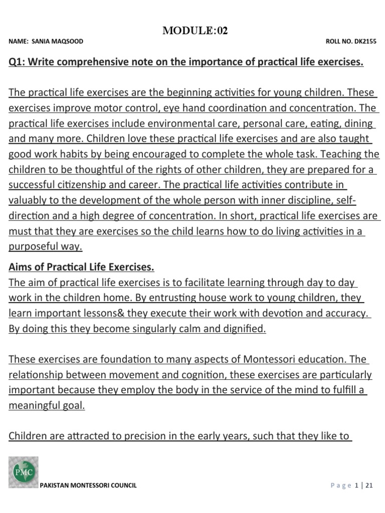 Q1: Write Comprehensive Note On The Importance of Practical Life ...