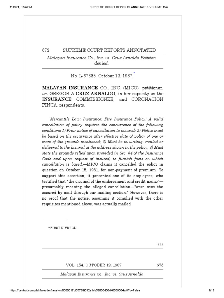 Malayan Insurance Co. Cruz Arnaldo | PDF | Insurance | Supreme Court Of ...