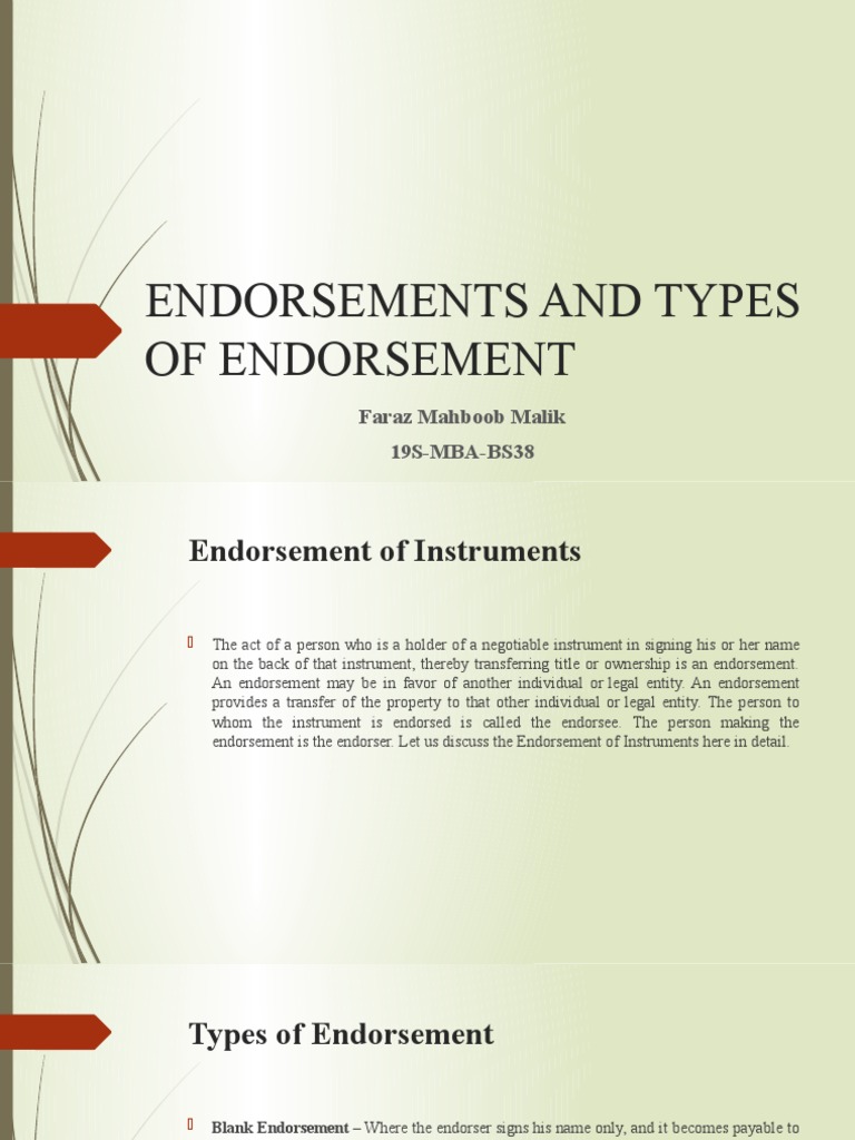 Endorsements and Types of Endorsement PDF Negotiable Instrument