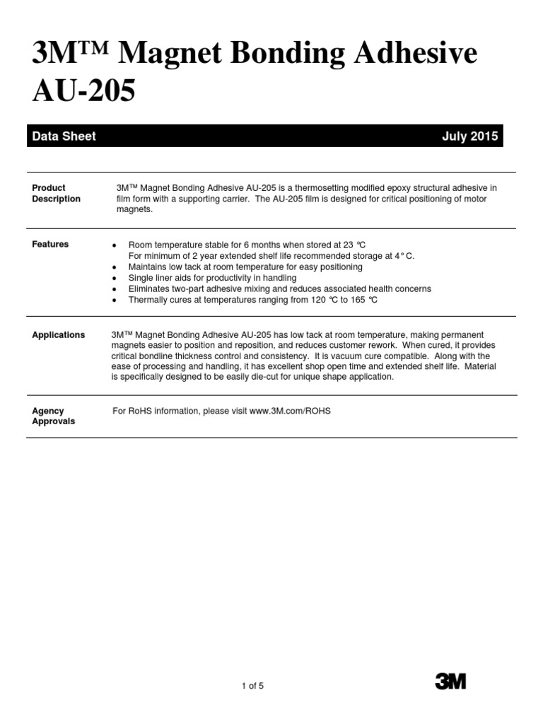 3M™ Bonding Adhesive AU205 Data Sheet July 2015 PDF Adhesive Epoxy