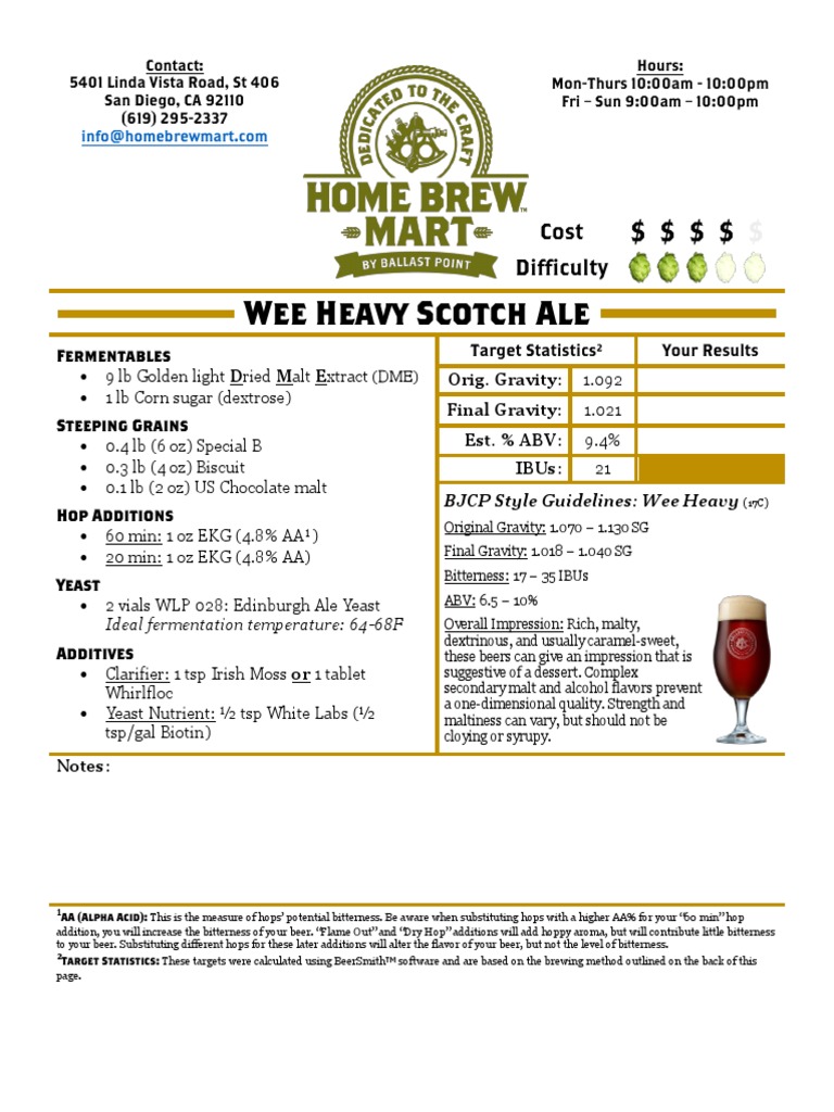 Wee Heavy Scotch Ale Extract Recipe PDF Brewing Beer