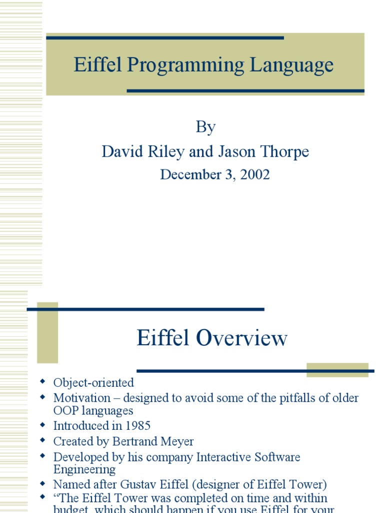 Eiffel Programming Language: by David Riley and Jason Thorpe | Download ...