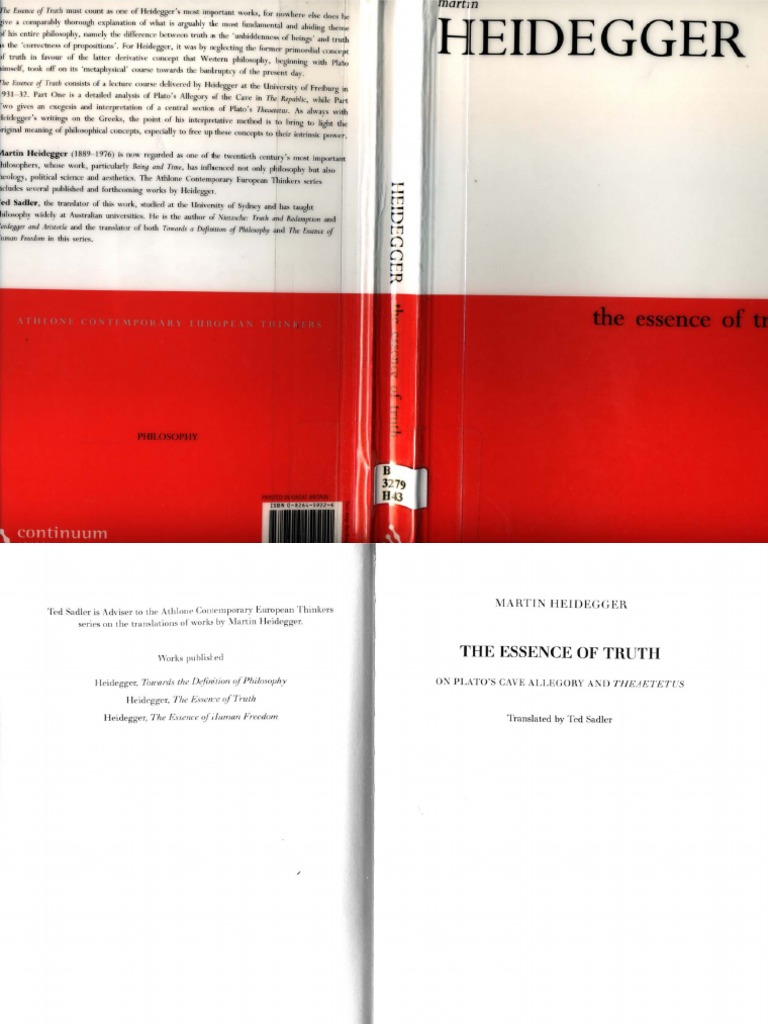 Martin Heidegger The Essence of Truth On Plato's Cave Allegory and TheaetetusContinuum