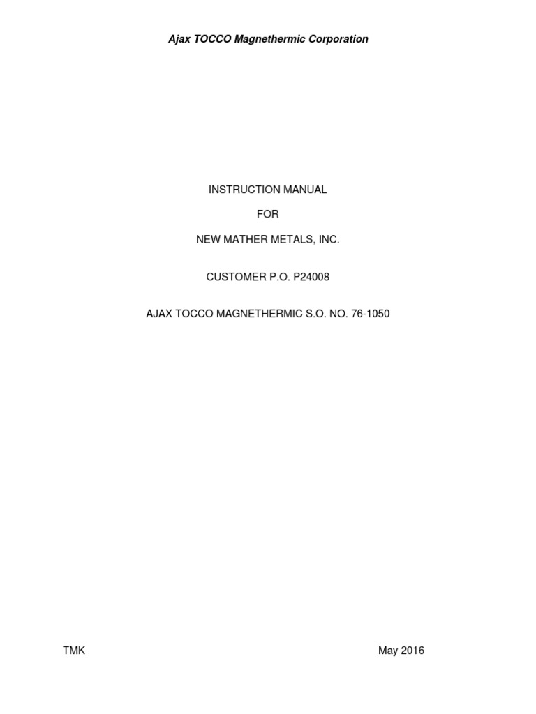 Instruction manual for new mather metals inc ajax tocco magnethermic
