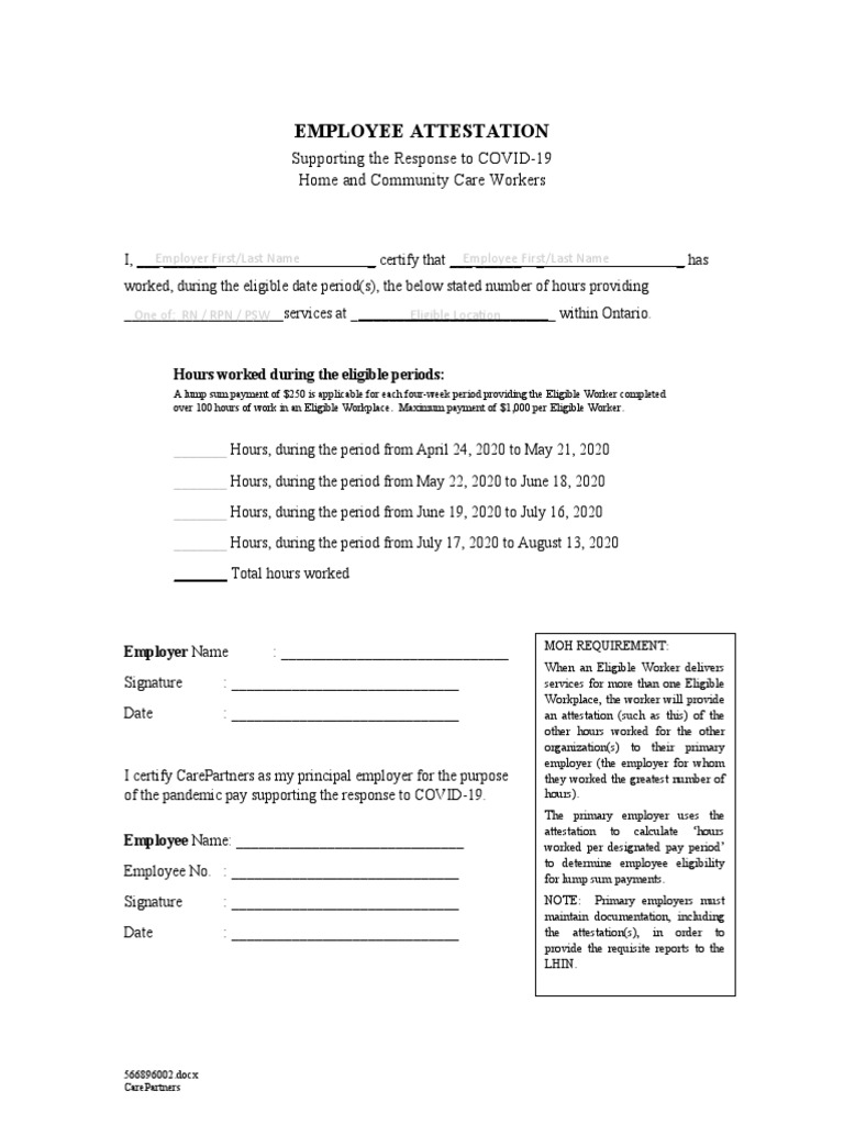 Employee Attestation Supporting The Response To COVID19 Home and