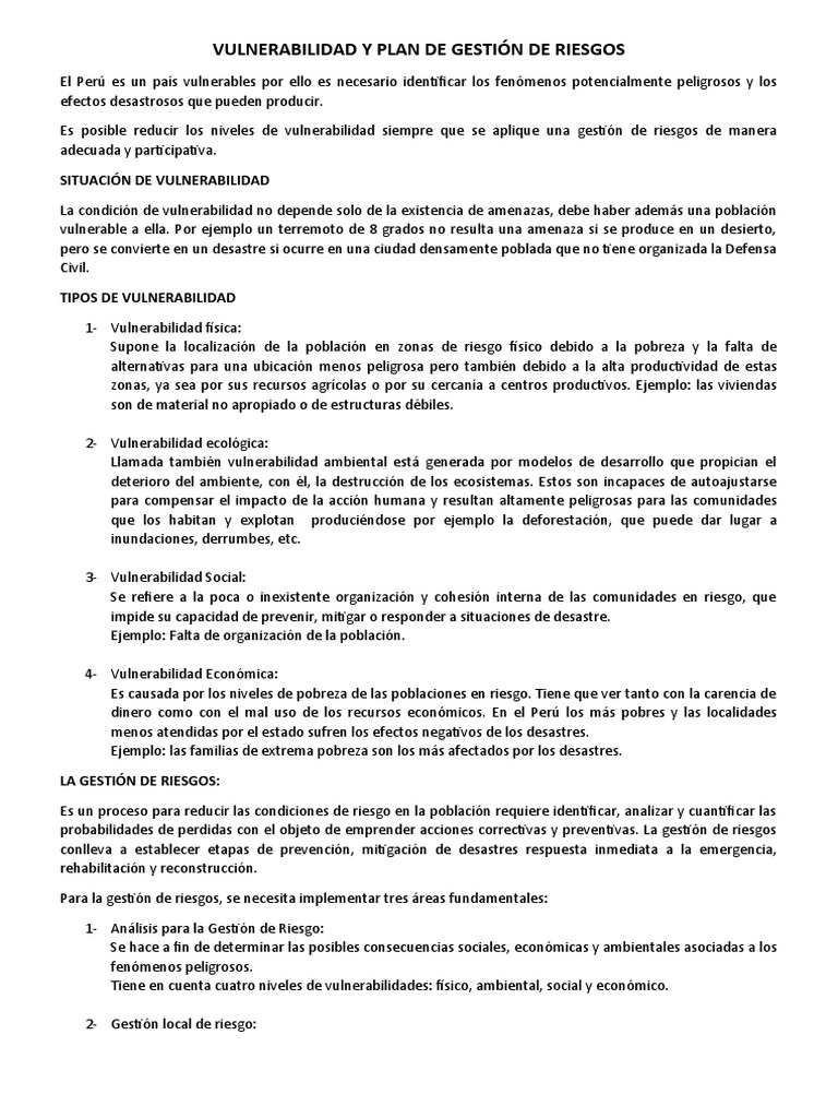 Vulnerabilidad y Gestión de Riesgos en Perú | PDF | Riesgo | Vulnerabilidad