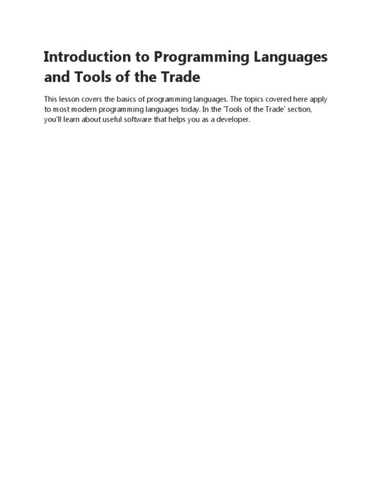Introduction To Programming Languages and Tools of The Trade | PDF ...