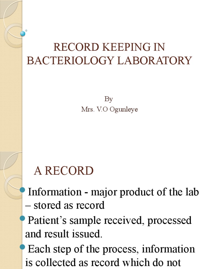 Record Keeping in Bacteriology Laboratory PDF