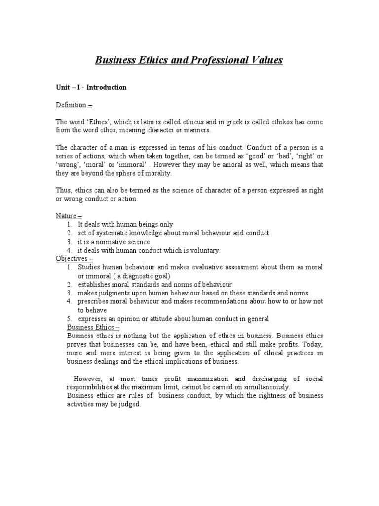 Business Ethics and Professional Values: Unit - I - Introduction | PDF ...