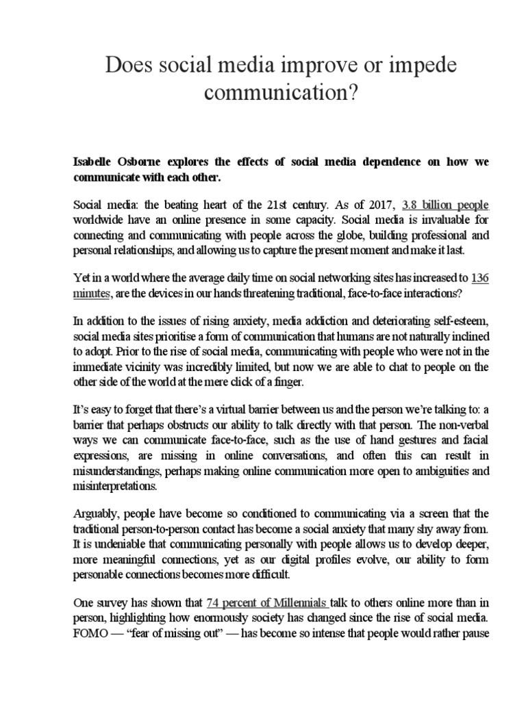 Social Media's Impact on Communication | PDF | Popular Culture & Media ...