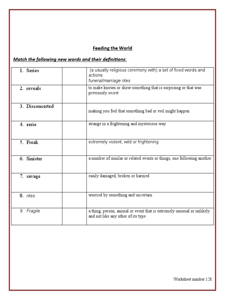 Series: Match The Following New Words and Their Definitions | PDF ...