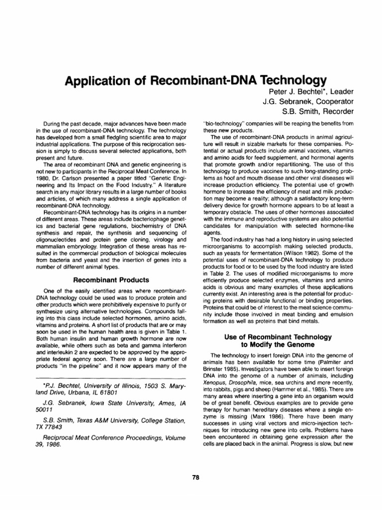 Applications of Recombinant-DNA Technology | PDF | Recombinant Dna | Gene