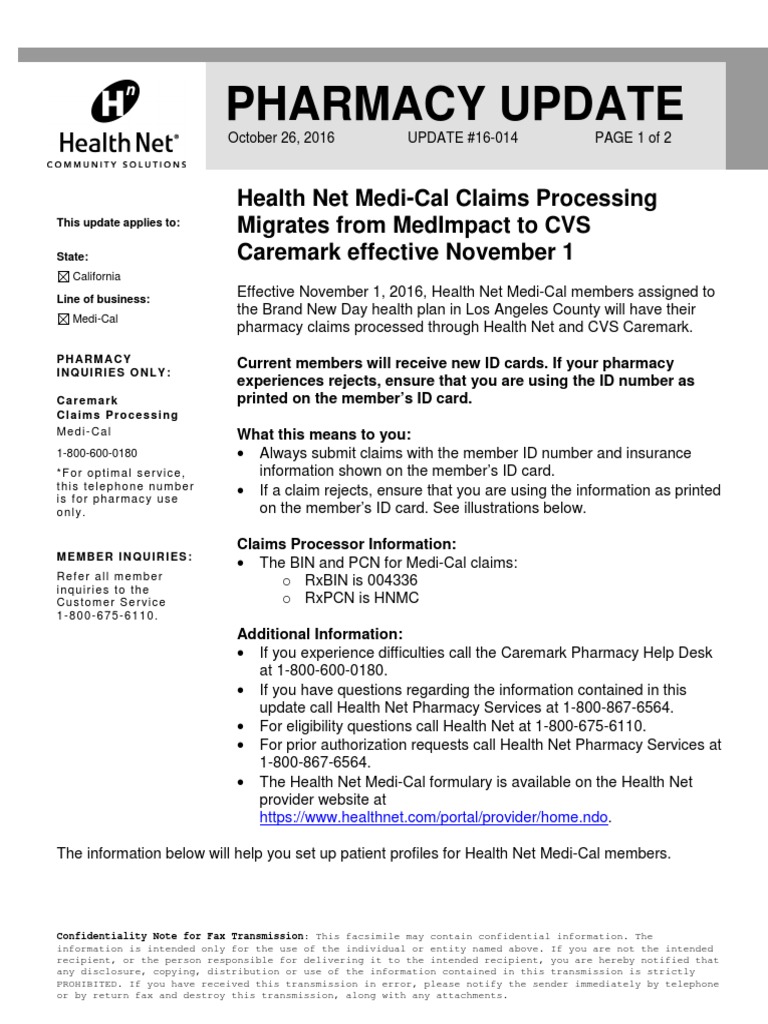 Pharmacy Update Health Net MediCal Claims Processing Migrates From