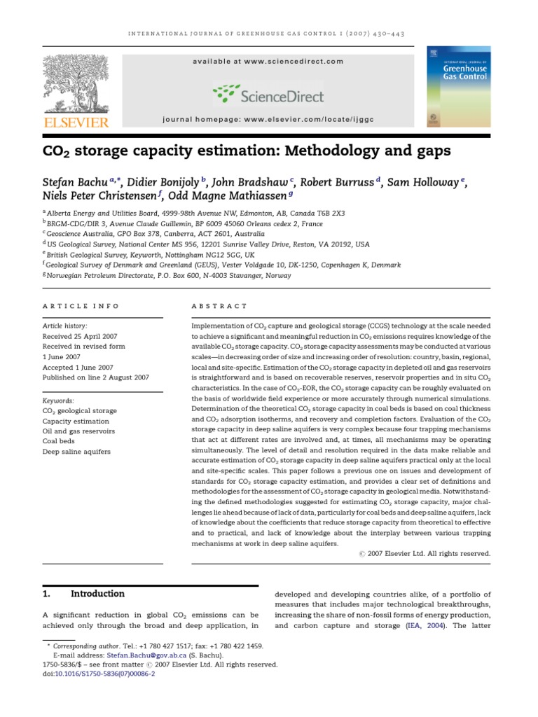 2007 Bachu Etal CO2 Storage Capacity Estimation | PDF | Petroleum ...