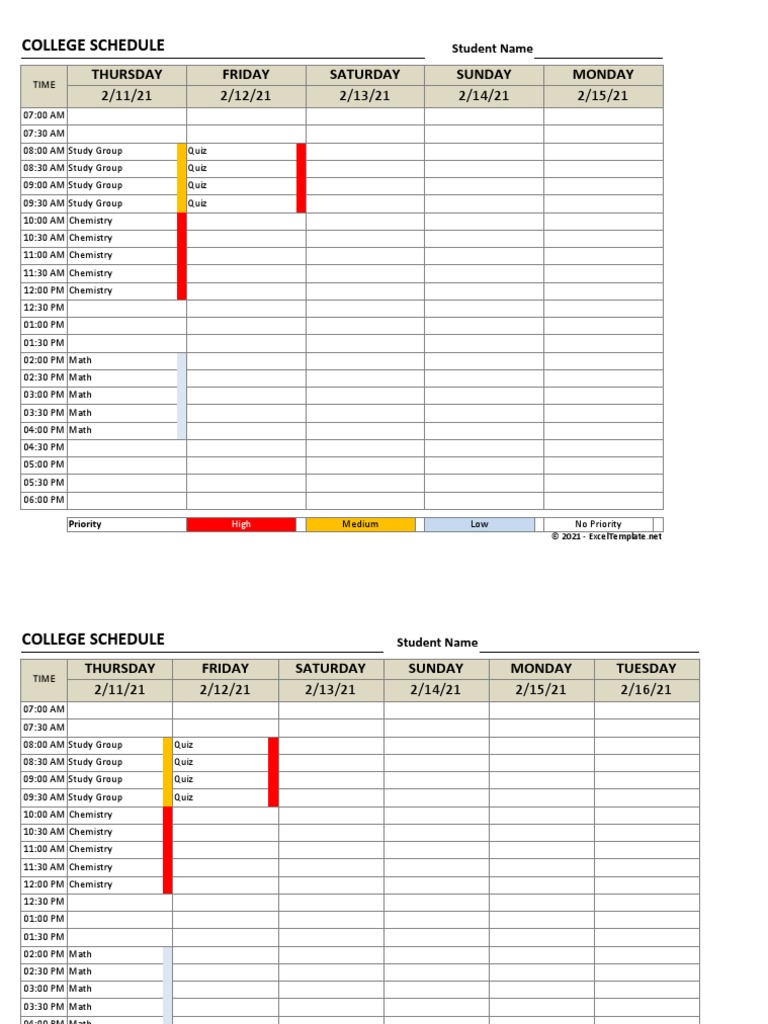 College Schedule Template V1.1 | PDF