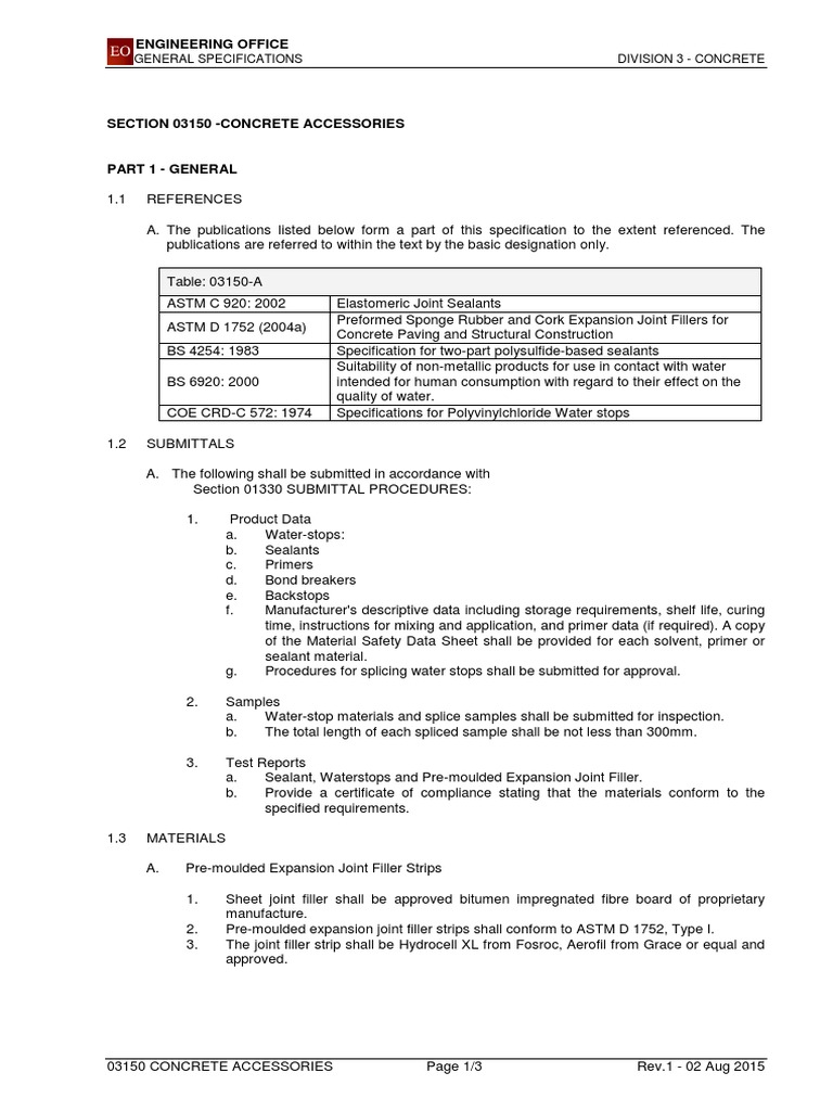 Section 03150Concrete Accessories PDF Concrete Specification