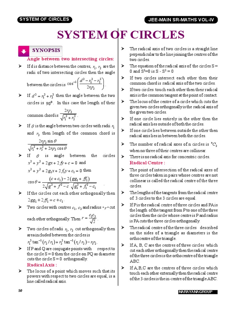 Xi - Maths - Chapter 11 - System of Circles (50-59) | PDF | Mathematics ...