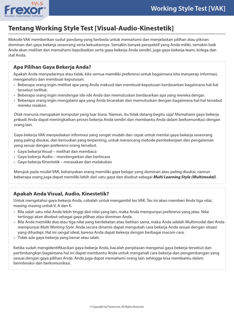 VAK Tentang Working Style Test | PDF