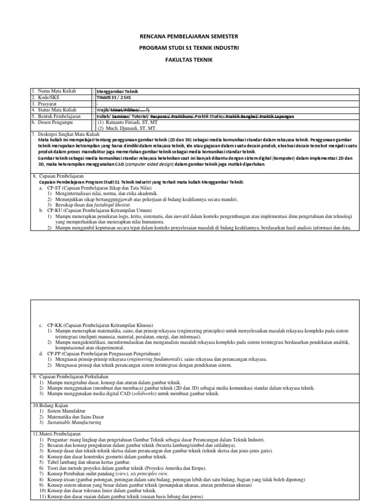 Rencana Pembelajaran Menggambar Teknik | PDF