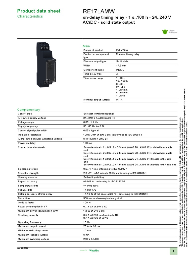 Re17Lamw: Product Data Sheet | PDF | Relay | International ...