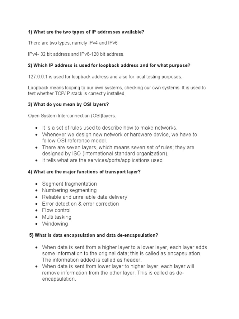 Networking Questions PDF Protocols Ip Address