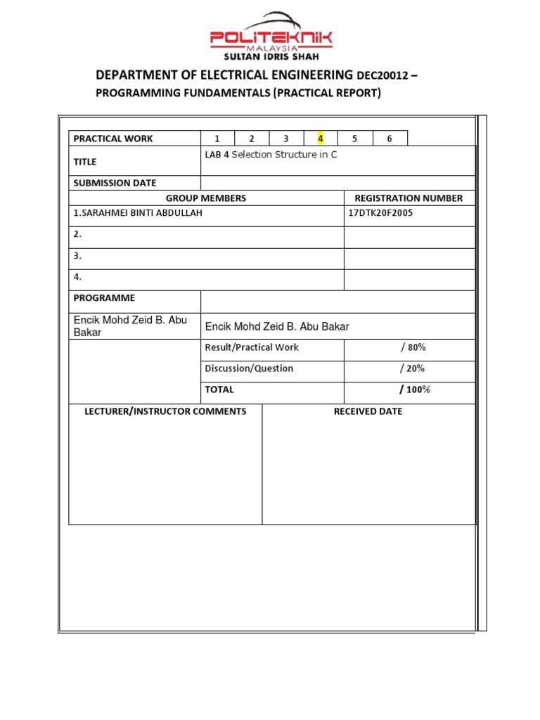 C Programming Selection Structures Lab | PDF | Control Flow | Computing