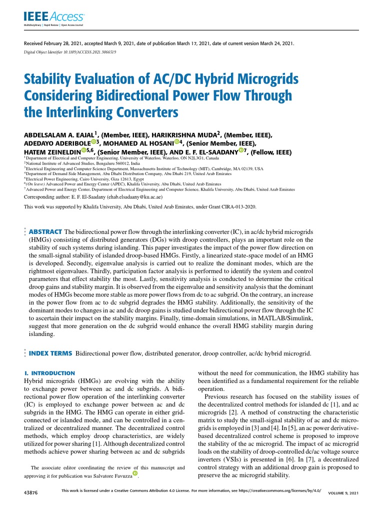 Stability Evaluation of AC DC Hybrid Microgrids Considering ...