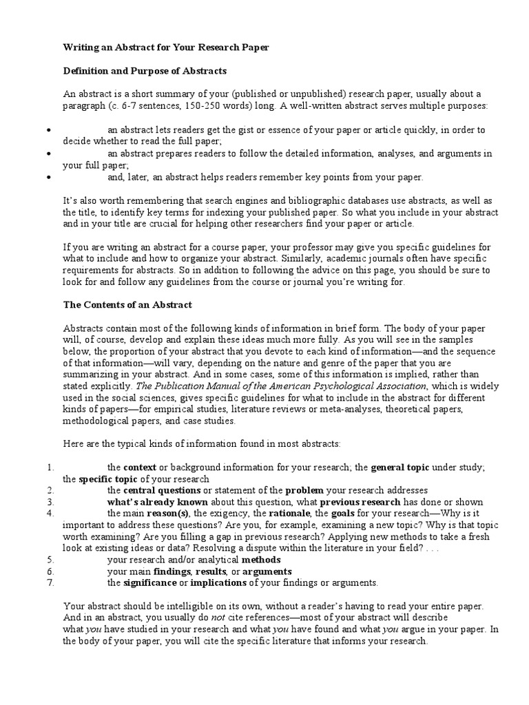 Writing An Abstract For Your Research Paper | PDF | Abstract (Summary)