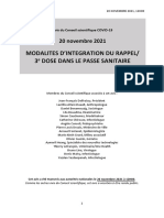 Modalites D'Integration Du Rappel/ 3 Dose Dans Le Passe Sanitaire