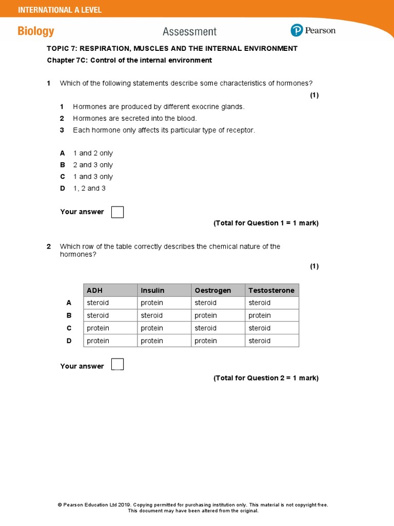 IAL Biology SB2 Assessment 7C | PDF | Hormone | Steroid Hormone