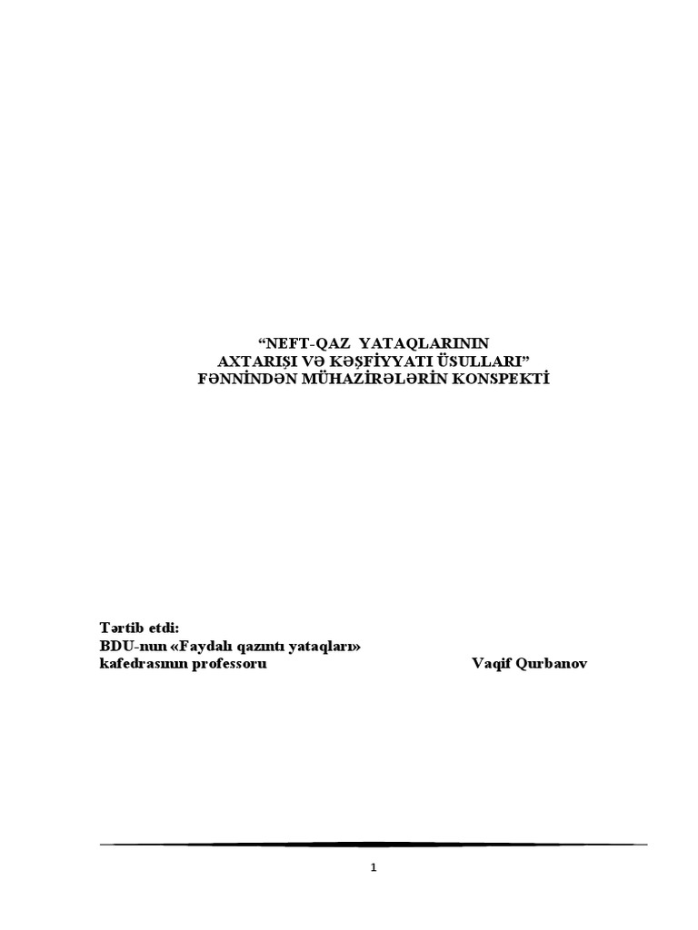 Neft-Qaz Yataqlarinin Axtarişi VƏ Kəşfi̇yyati Üsullari Fənni̇ndən Mühazi̇rə  Konspekti̇ | PDF
