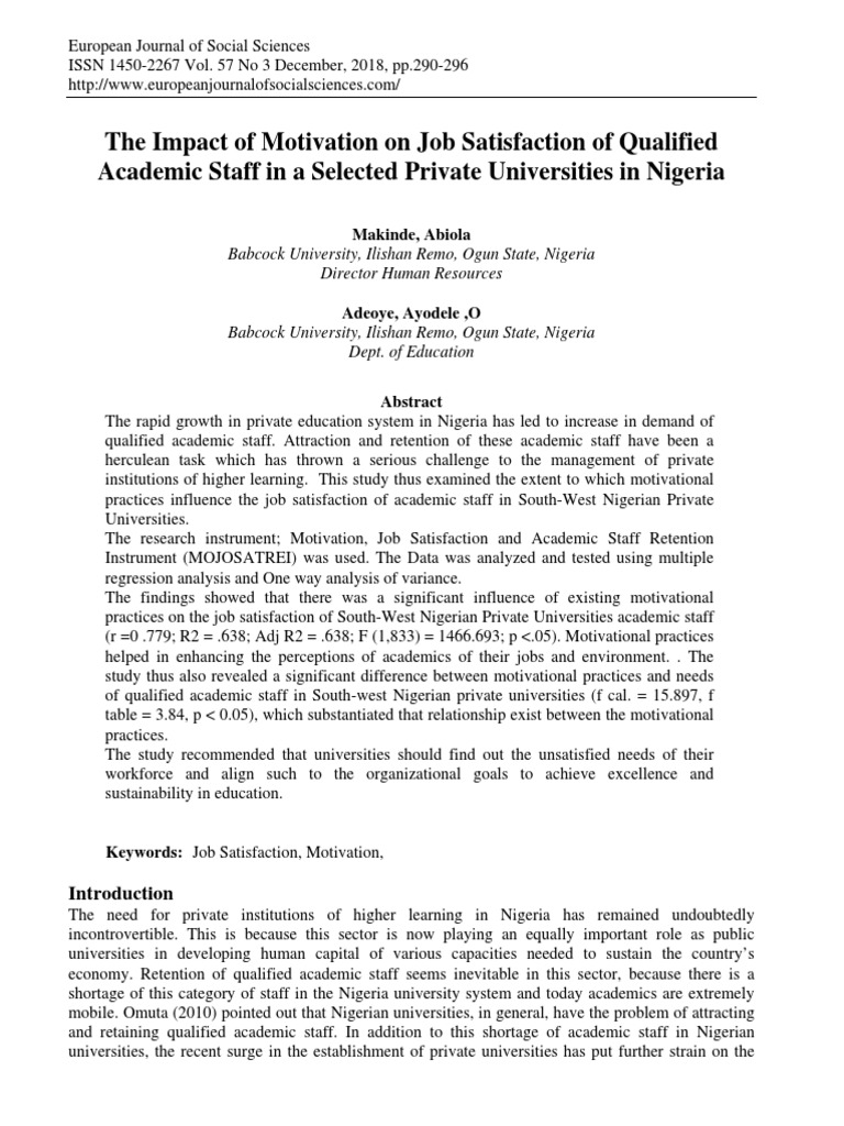 The Impact of Motivation On Job Satisfaction of Qualified Academic ...
