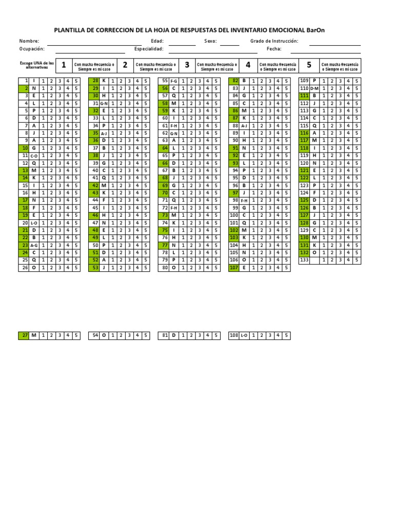 Clave de Respuestas Del BarOn | PDF
