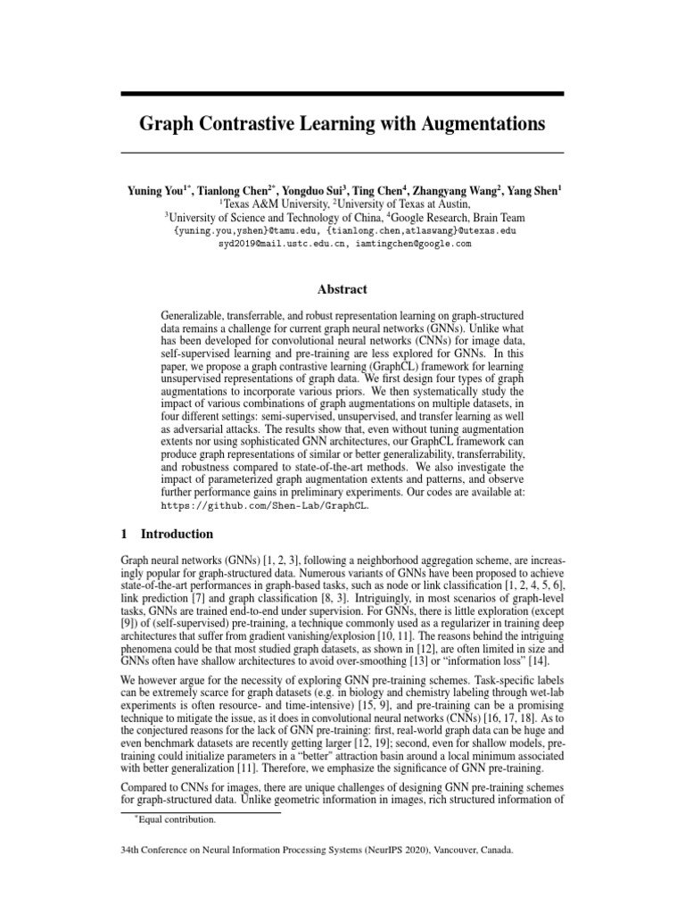Graph Contrastive Learning With Augmentations | PDF | Vertex (Graph ...