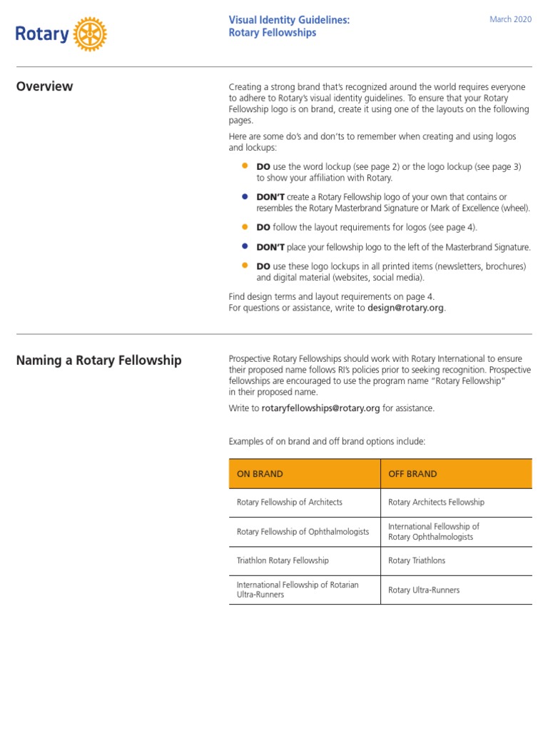 Rotary Fellowships Visual Identity Guidelines en PDF Brand Logos