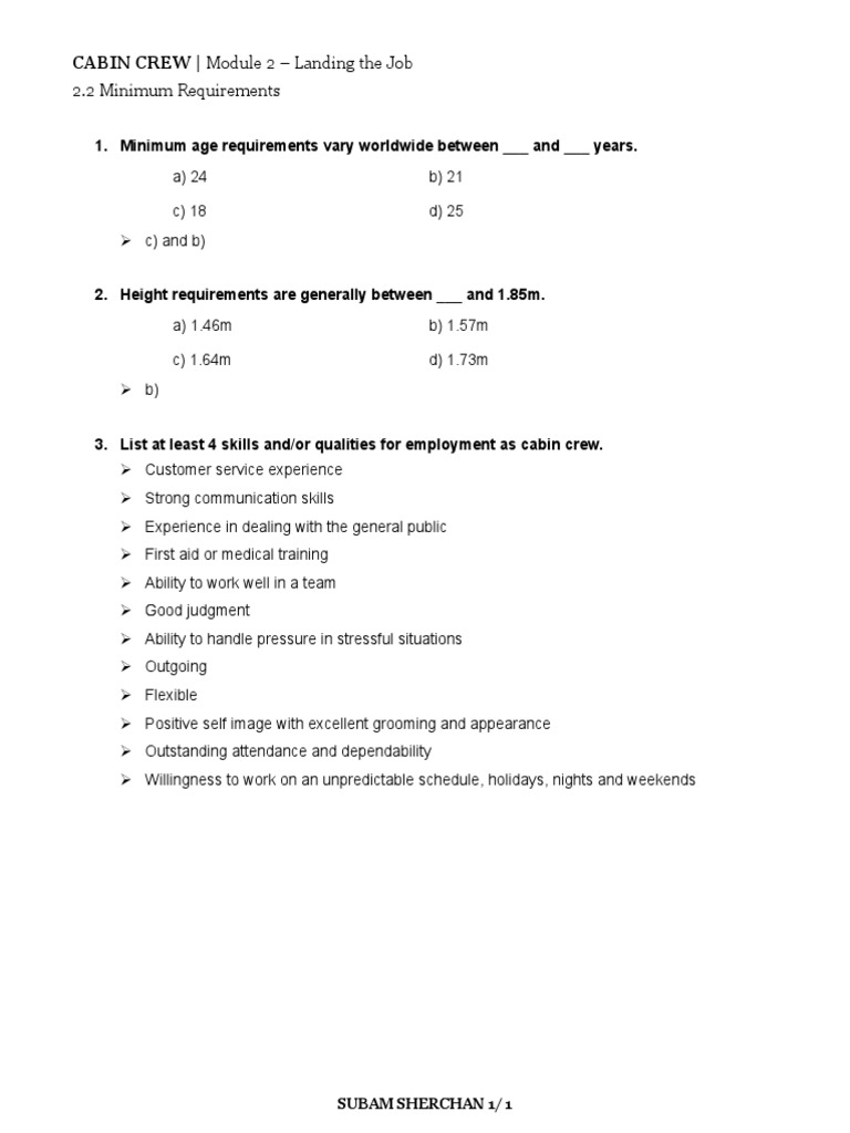 Cabin Crew Job Requirements Guide | PDF