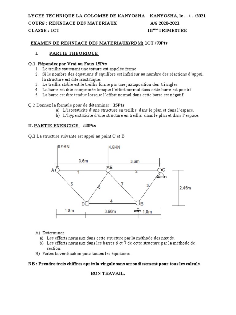 Examen de RDM 1CT Iii Trimestre 2021 | PDF | Technologie et ingénierie