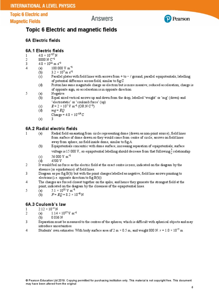 Topic 6 Electric and Magnetic Fields | PDF | Electric Field | Force