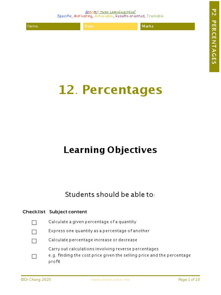 12 - Percentages: Learning Objectives | PDF | Interest | Taxes