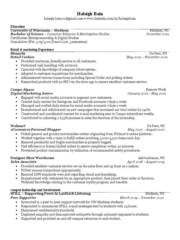 Haleigh Bain Resume Weebly PDF - 1688005770