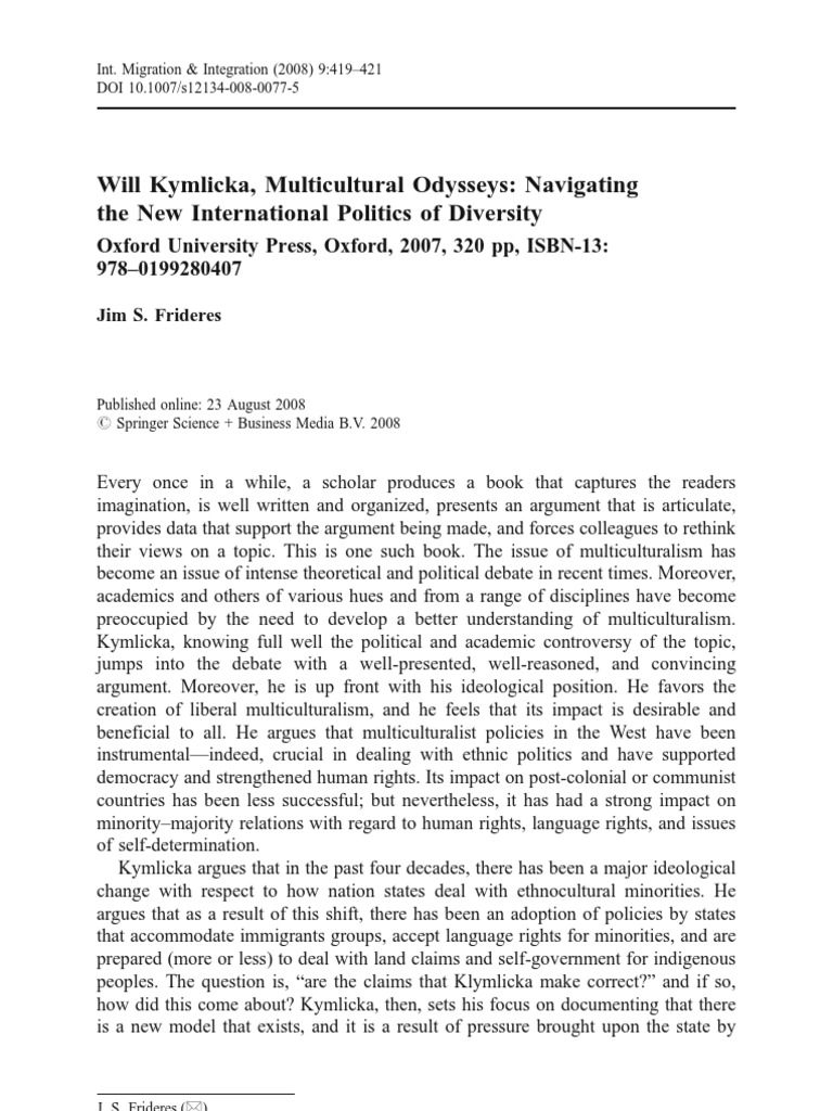 Will Kymlicka, Multicultural Multiculturalism Postcolonialism