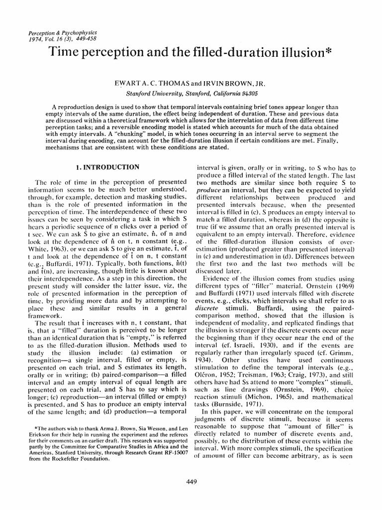 Time Perception and The Filled-Duration Illusion : & Psychophysics 16 ...