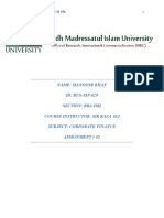 Name: Mansoor Khan ID: BUS-18F-029 Section: Bba (5B) Course Instructor: Sir Raza Ali Subject: Corporate Finance Assignment # 02