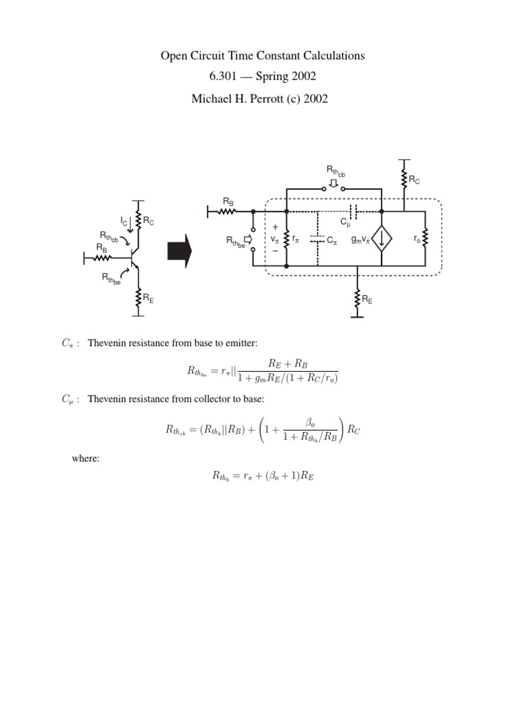 Michael H. Perrott (C) 2002 Open Circuit Time Constant Calculations 6.