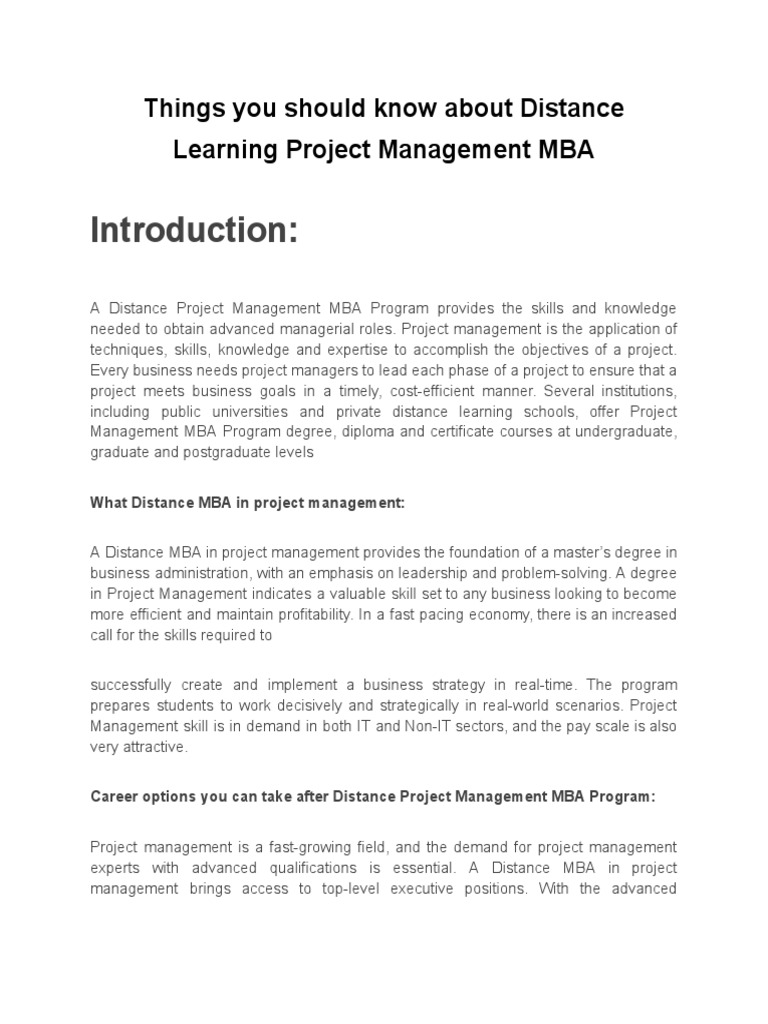 Distance MBA in Project Management Guide | PDF | Master Of Business ...