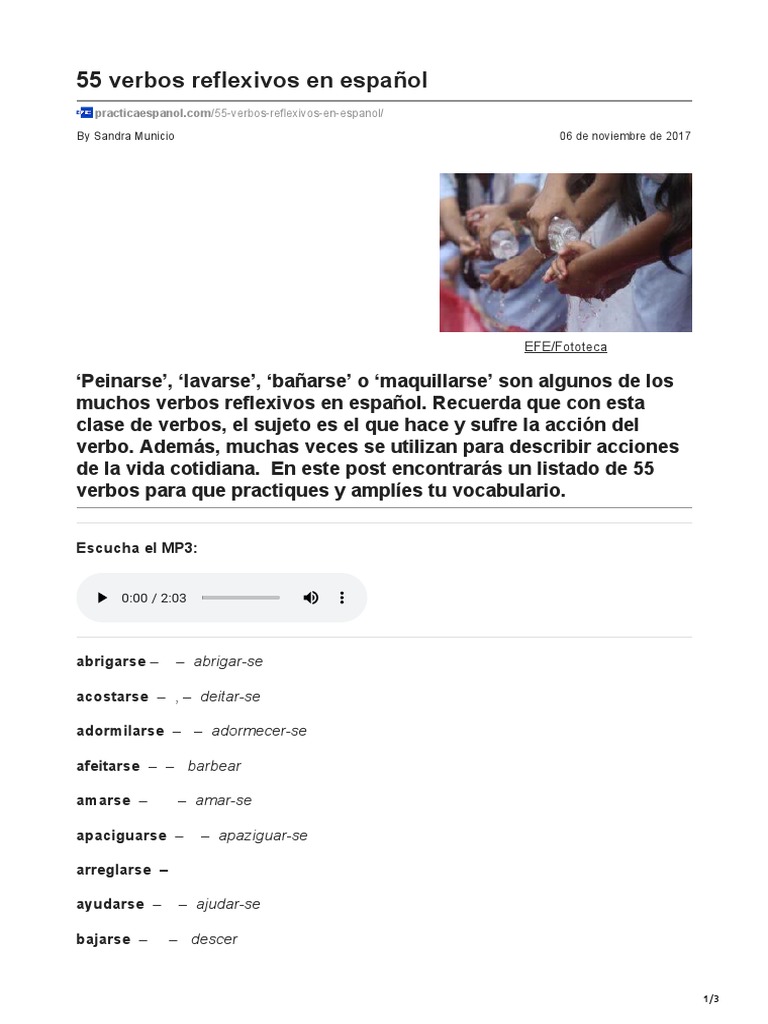 Lista de 55 verbos reflexivos en español | PDF