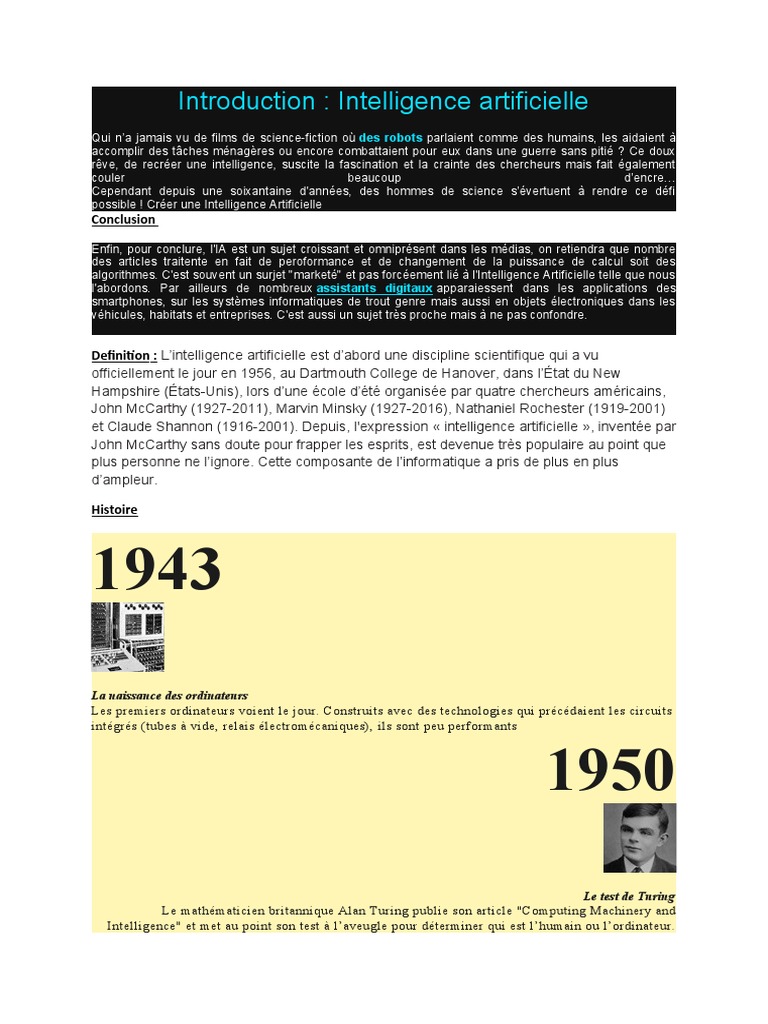 Introduction à l'Intelligence Artificielle | PDF | Intelligence ...